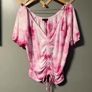 Lane Bryant | Pink Tie Dye Cinched Flutter Sleeve Top